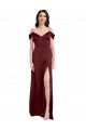 Boutique Bordeaux foncé Trapèze Épaule Dénudée Col V Satiné Stretch Longue Formelles Robes demoiselle d'honneur / Robes de soirée / Robes de bal
