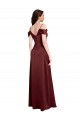 Boutique Bordeaux foncé Trapèze Épaule Dénudée Col V Satiné Stretch Longue Formelles Robes demoiselle d'honneur / Robes de soirée / Robes de bal