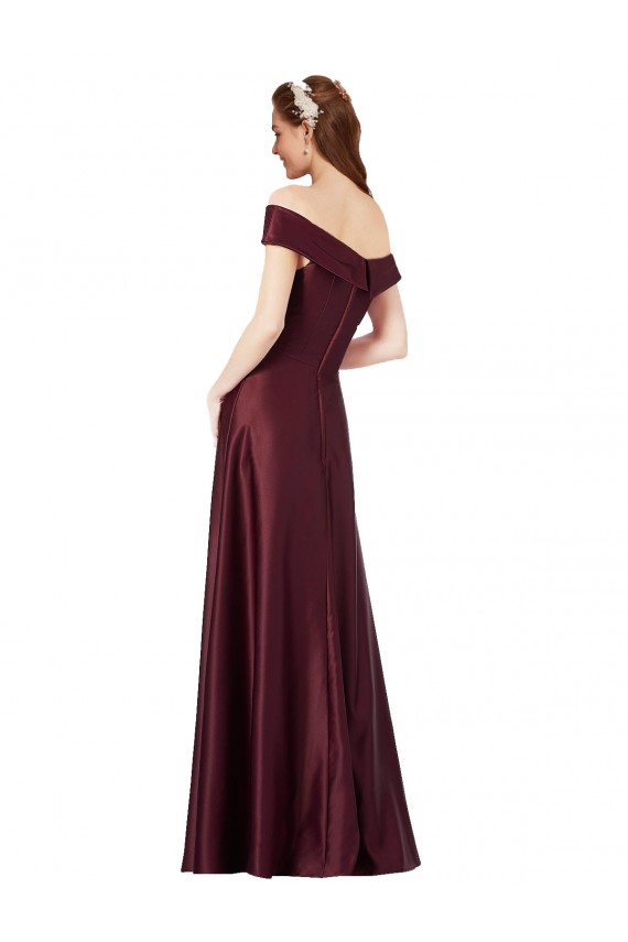 Boutique Bordeaux foncé Trapèze Épaule Dénudée Sans bretelle Satiné Longue Formelles Robes demoiselle d'honneur / Robes de soirée / Robes de bal