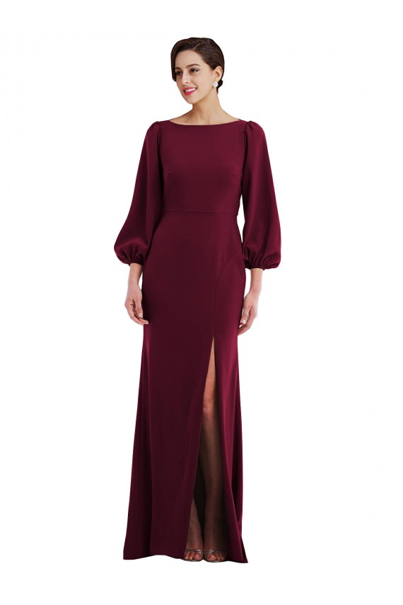 Boutique Bordeaux foncé Trompette Bateau Crêpe Stretch Longue Formelles Robes demoiselle d'honneur / Robes de soirée / Robes de bal