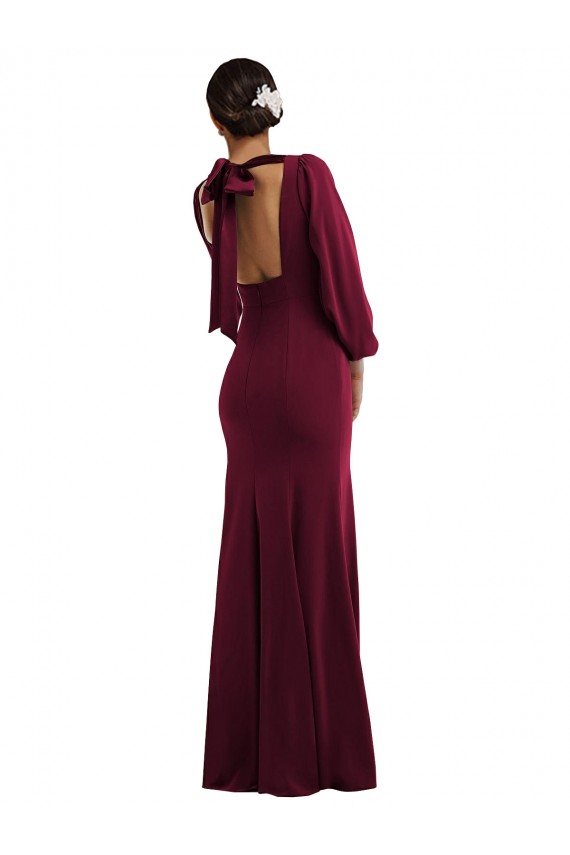 Boutique Bordeaux foncé Trompette Bateau Crêpe Stretch Longue Formelles Robes demoiselle d'honneur / Robes de soirée / Robes de bal
