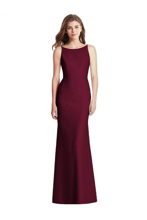 Boutique Bordeaux foncé Trompette Bateau Crêpe Stretch Longue Robes demoiselle d'honneur