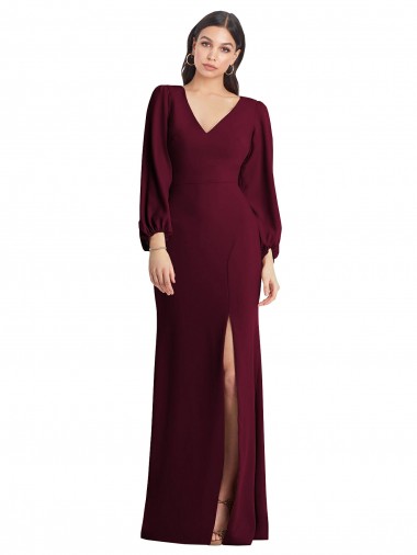 Boutique Bordeaux foncé Trompette Col V Crêpe Stretch Longue Robes demoiselle d'honneur / Robes de bal