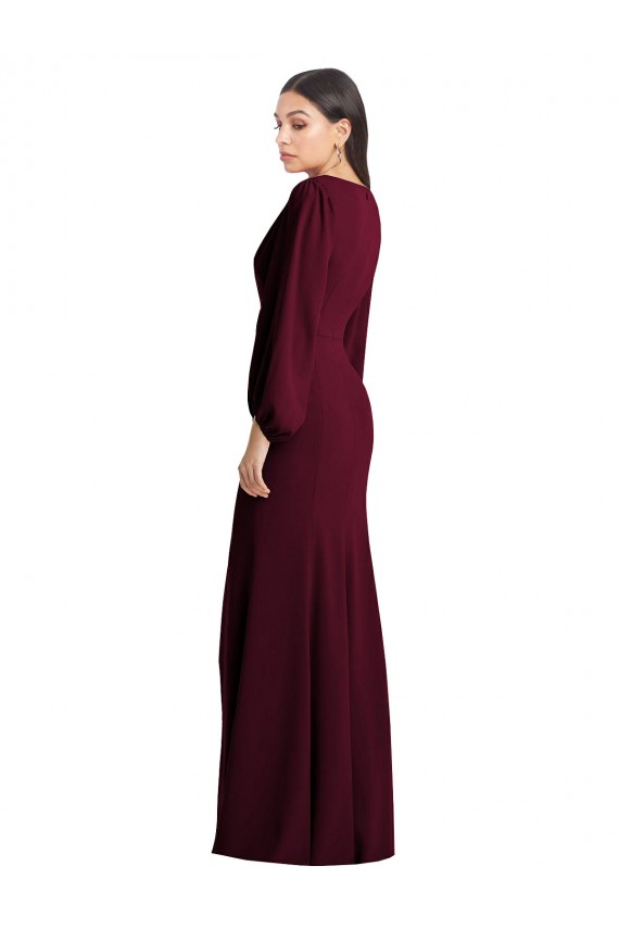 Boutique Bordeaux foncé Trompette Col V Crêpe Stretch Longue Robes demoiselle d'honneur / Robes de bal
