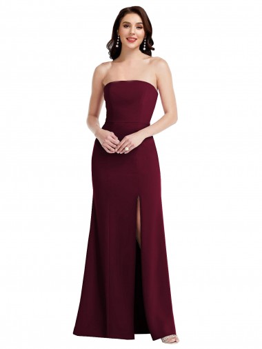 Boutique Bordeaux foncé Trompette Sans bretelle Crêpe Stretch Longue Robes demoiselle d'honneur / Robes de bal
