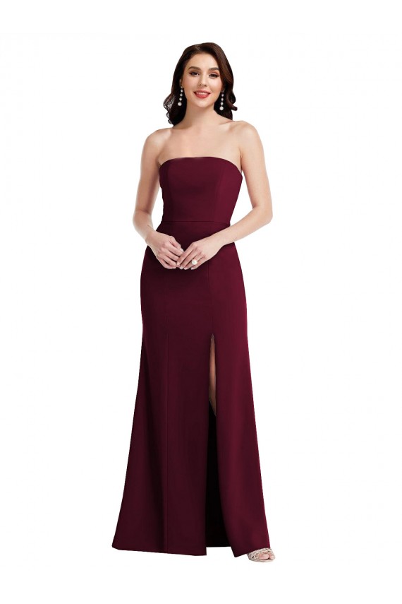 Boutique Bordeaux foncé Trompette Sans bretelle Crêpe Stretch Longue Robes demoiselle d'honneur / Robes de bal