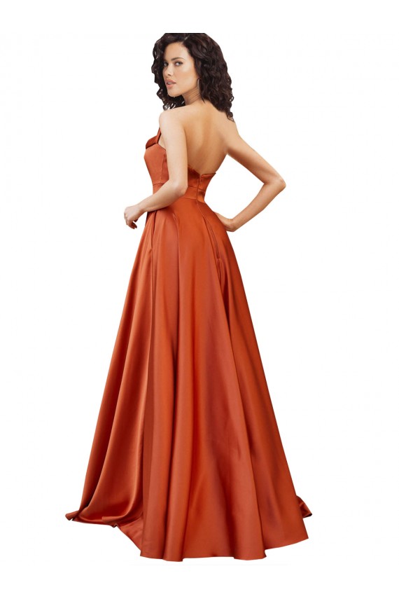 Boutique Burnt Trapèze Col rond Balayage train Satiné Soyeux Longue Formelles Robes demoiselle d'honneur / Robes de soirée / Robes de bal