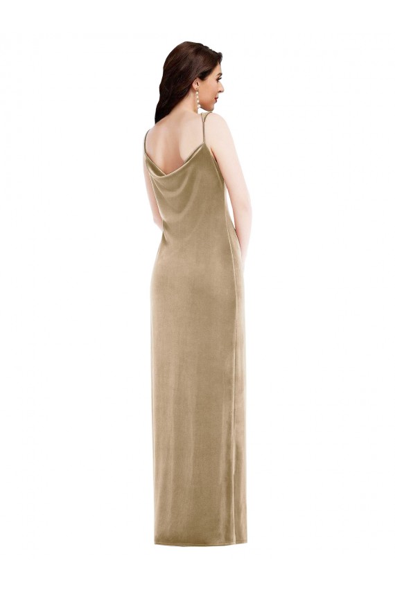 Boutique Champagne Fourreau Velours Stretch Longue Formelles Robes demoiselle d'honneur / Robes de soirée / Robes de bal