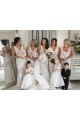 Boutique Champagne Trapèze Col V Mousseline Longue Robes demoiselle d'honneur