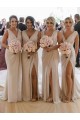 Boutique Champagne Trapèze Col V Mousseline Longue Robes demoiselle d'honneur