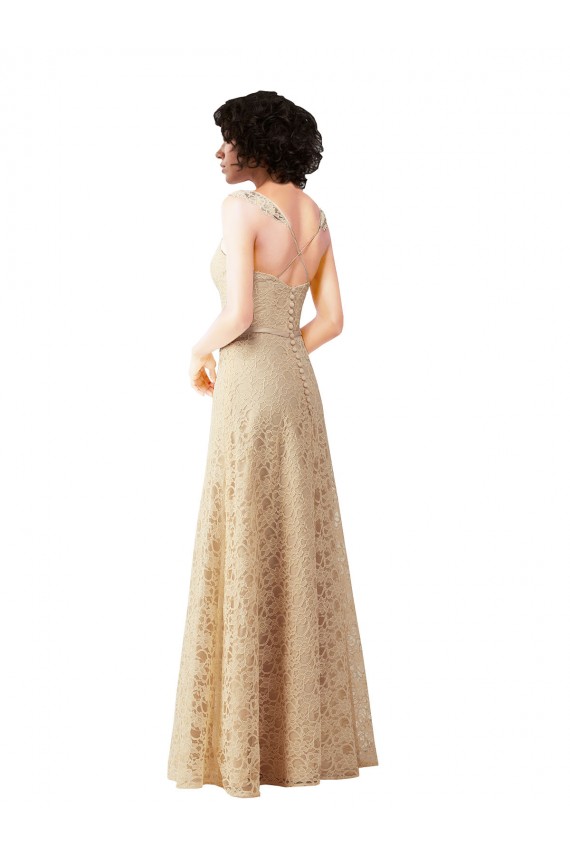 Boutique Champagne Trapèze Dentelle Longue Robes demoiselle d'honneur