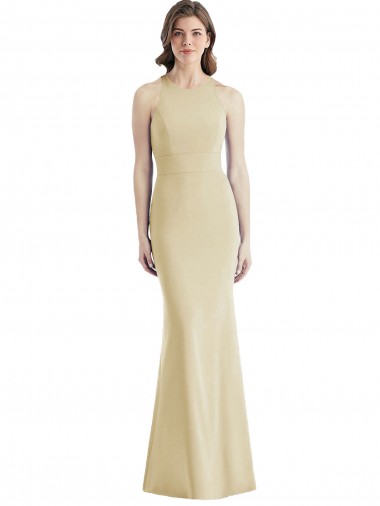 Boutique Champagne Trompette Bateau Crêpe Stretch Longue Robes demoiselle d'honneur / Robes de bal