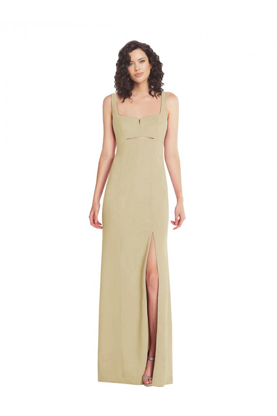 Boutique Champagne Trompette Col Carré Crêpe Stretch Longue Formelles Robes demoiselle d'honneur / Robes de soirée / Robes de bal