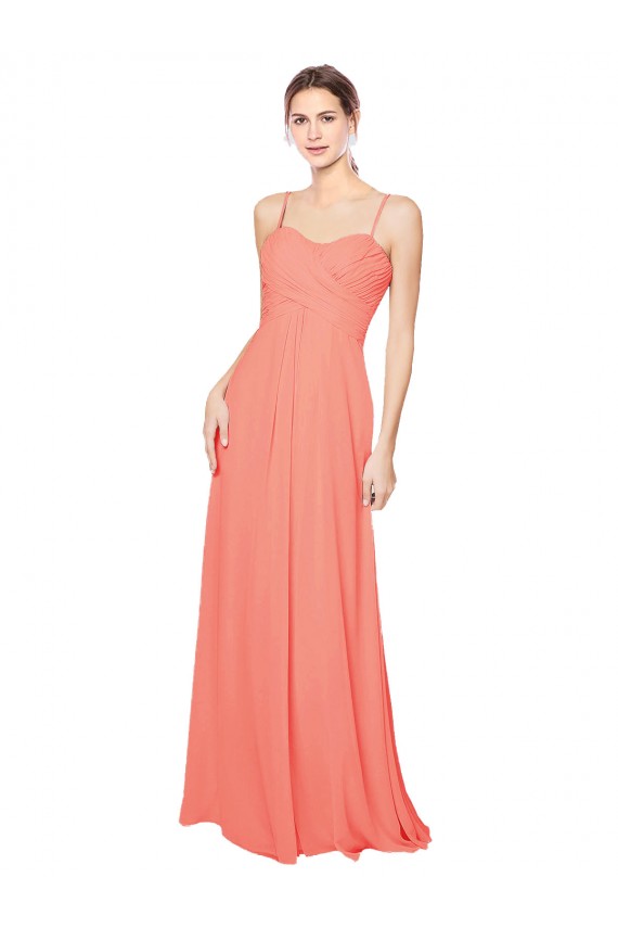 Boutique Corail Trapèze Bretelles spaghetti Mousseline Longue Robes demoiselle d'honneur