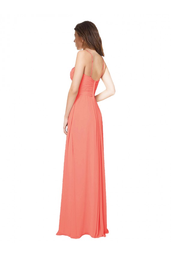 Boutique Corail Trapèze Bretelles spaghetti Mousseline Longue Robes demoiselle d'honneur