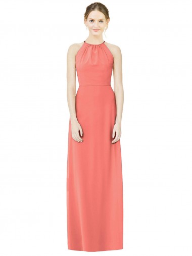 Boutique Corail Trapèze Licou Mousseline Longue Robes demoiselle d'honneur