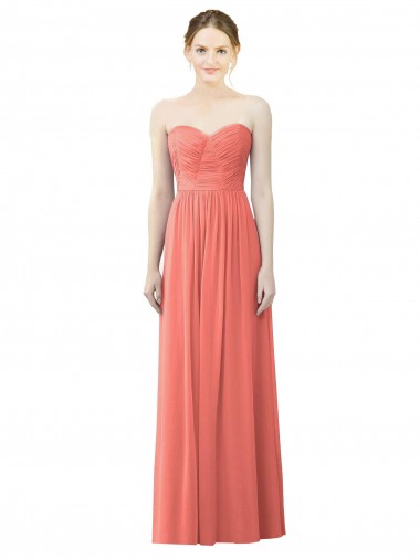 Boutique Corail Trapèze Sans bretelle Mousseline Longue Robes demoiselle d'honneur