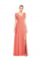 Boutique Corail Trompette Col V Mousseline Longue Robes demoiselle d'honneur
