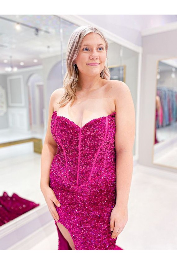 Boutique Couleur affichée Fourreau Balayage train Paillettes Velours Longue Robes de bal