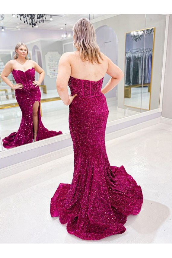 Boutique Couleur affichée Fourreau Balayage train Paillettes Velours Longue Robes de bal