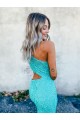 Boutique Couleur affichée Sirène Balayage train Paillettes Velours Longue Robes de bal