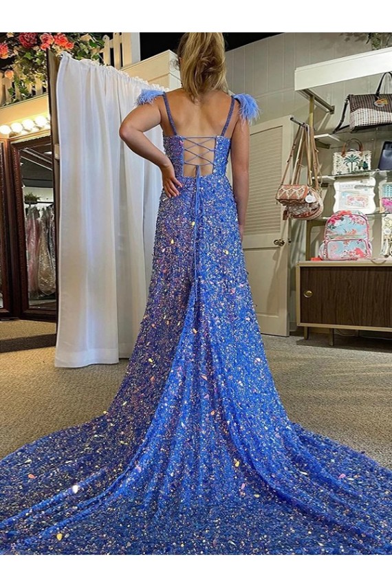 Boutique Couleur affichée Trapèze Col V Traîne moyenne Paillettes Velours Longue Robes de bal
