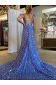 Boutique Couleur affichée Trapèze Col V Traîne moyenne Paillettes Velours Longue Robes de bal
