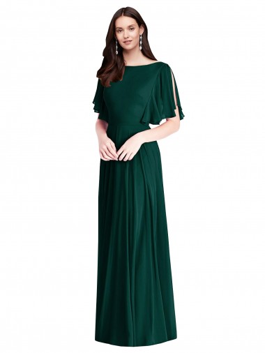 Boutique Evergreen Trapèze Bateau Mousseline Longue Robes demoiselle d'honneur
