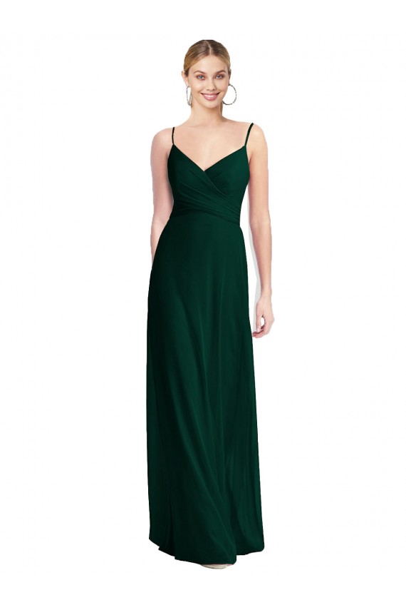 Boutique Evergreen Trapèze Bretelles spaghetti Col V Mousseline Longue Robes demoiselle d'honneur