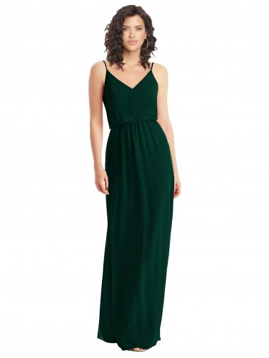 Boutique Evergreen Trapèze Col V Mousseline Longue Robes demoiselle d'honneur