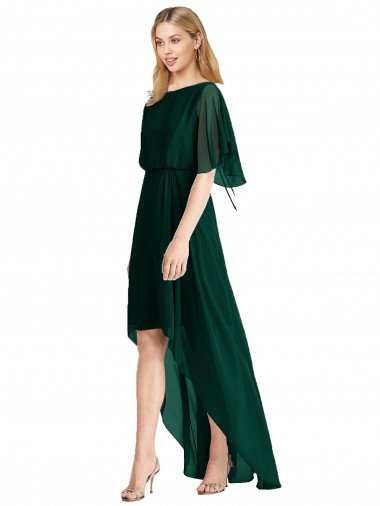 Boutique Evergreen Trapèze Col rond Mousseline Longue Asymétrique Robes demoiselle d'honneur