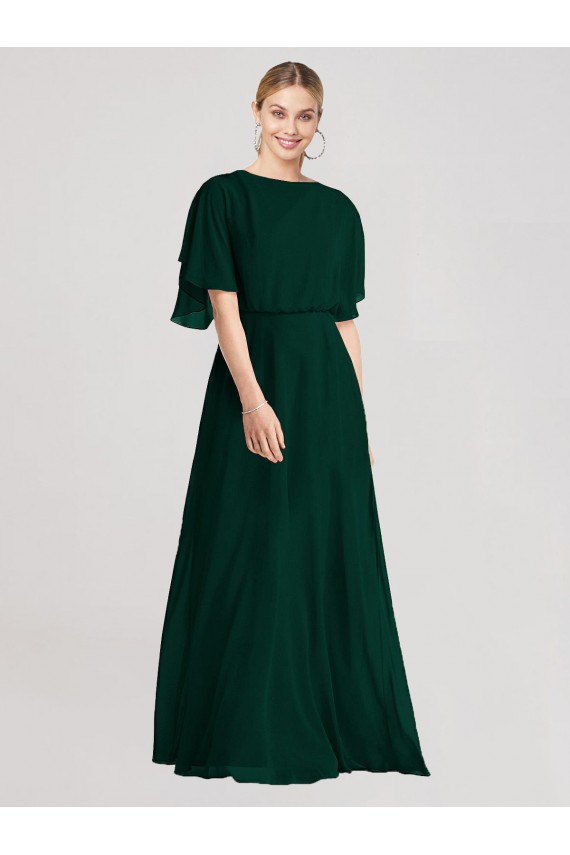 Boutique Evergreen Trapèze Col rond Mousseline Longue Robes demoiselle d'honneur