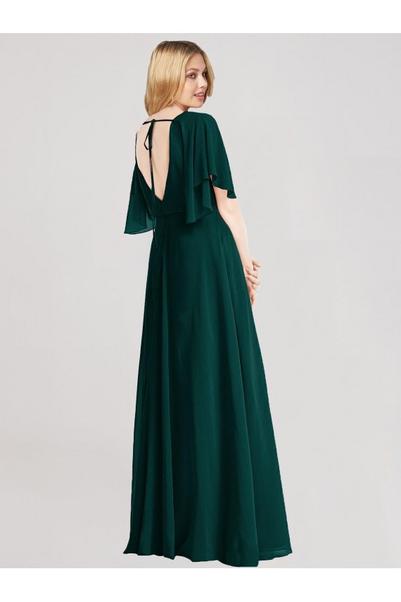 Boutique Evergreen Trapèze Col rond Mousseline Longue Robes demoiselle d'honneur