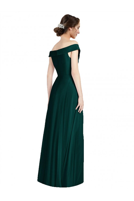 Boutique Evergreen Trapèze Épaule Dénudée Col V Mousseline Longue Robes demoiselle d'honneur