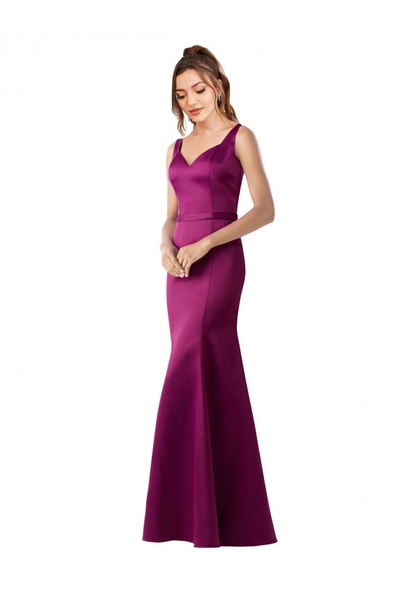 Boutique Fourreau Bateau Satiné Longue Formelles Robes demoiselle d'honneur / Robes de soirée / Robes de bal