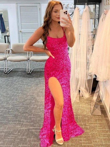 Boutique Fourreau Bretelles spaghetti Balayage train Paillettes Velours Longue Robes de bal