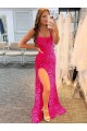 Boutique Fourreau Bretelles spaghetti Balayage train Paillettes Velours Longue Robes de bal