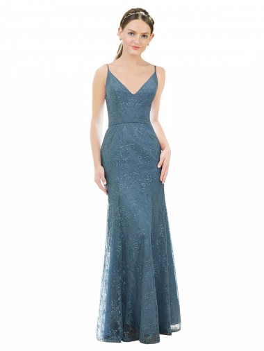 Boutique Fourreau Bretelles spaghetti Col V Dentelle Longue Robes demoiselle d'honneur