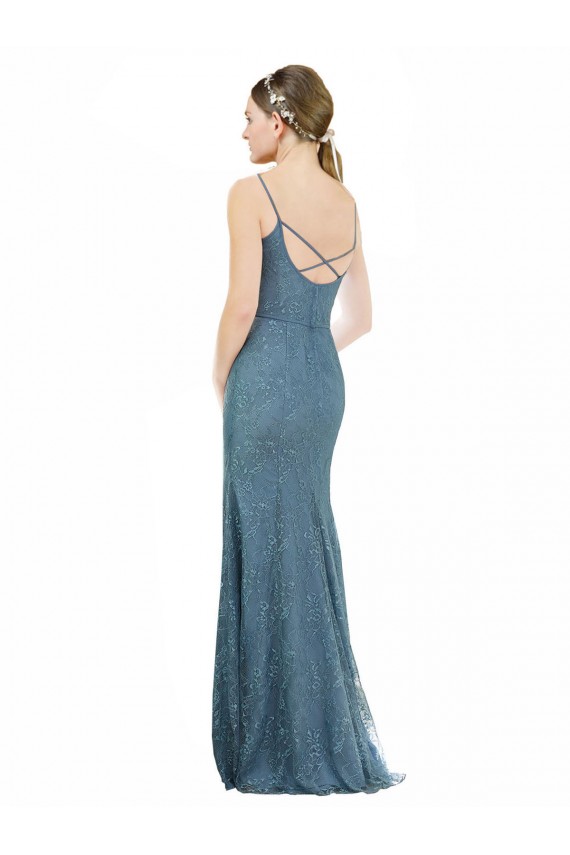 Boutique Fourreau Bretelles spaghetti Col V Dentelle Longue Robes demoiselle d'honneur