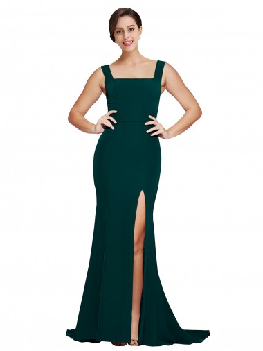 Boutique Fourreau Col Carré Balayage train Crêpe Stretch Longue Robes demoiselle d'honneur / Robes de bal