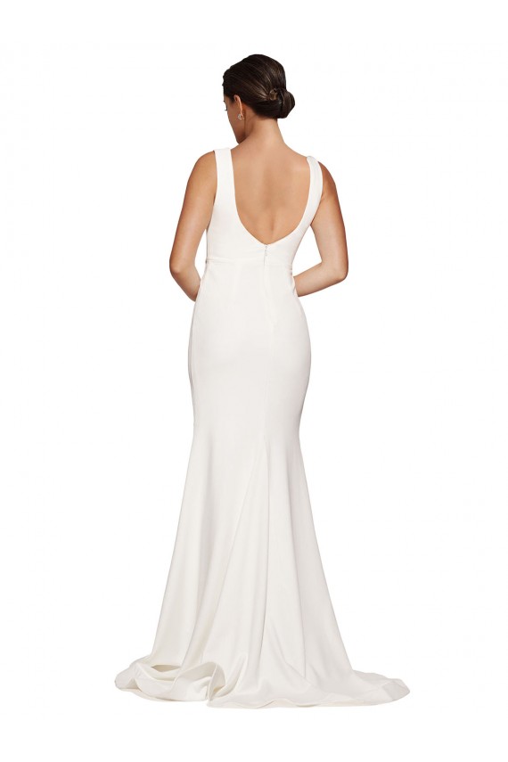 Boutique Ivoire Fourreau Col Carré Balayage train Crêpe Stretch Longue Robes demoiselle d'honneur / Robes de bal