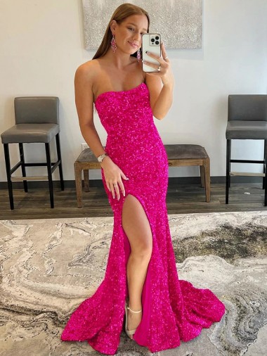 Boutique Fourreau Sans bretelle Balayage train Paillettes Velours Longue Robes de bal