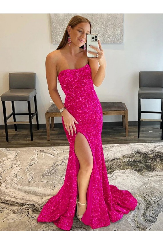 Boutique Fourreau Sans bretelle Balayage train Paillettes Velours Longue Robes de bal