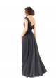 Boutique Gris ardoise Trapèze Bateau Tulle Dentelle Longue Robes demoiselle d'honneur