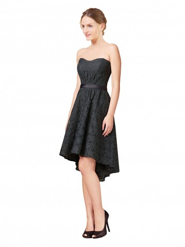 Boutique Gris ardoise Trapèze Dentelle Courte Asymétrique Robes demoiselle d'honneur / Robes de cocktail