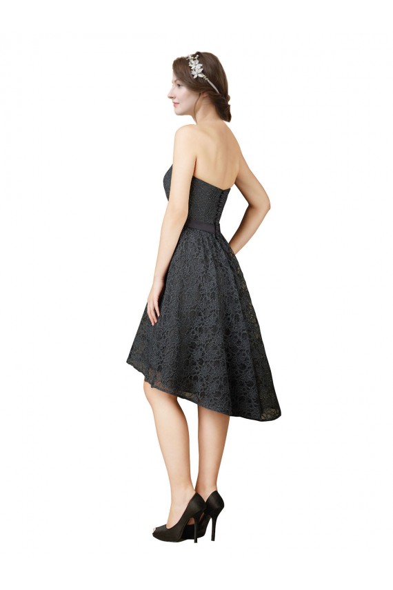 Boutique Gris ardoise Trapèze Dentelle Courte Asymétrique Robes demoiselle d'honneur / Robes de cocktail