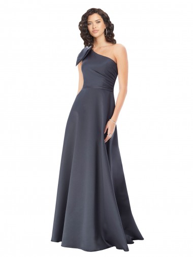 Boutique Gris ardoise Trapèze Satiné Longue Formelles Robes demoiselle d'honneur / Robes de soirée / Robes de bal