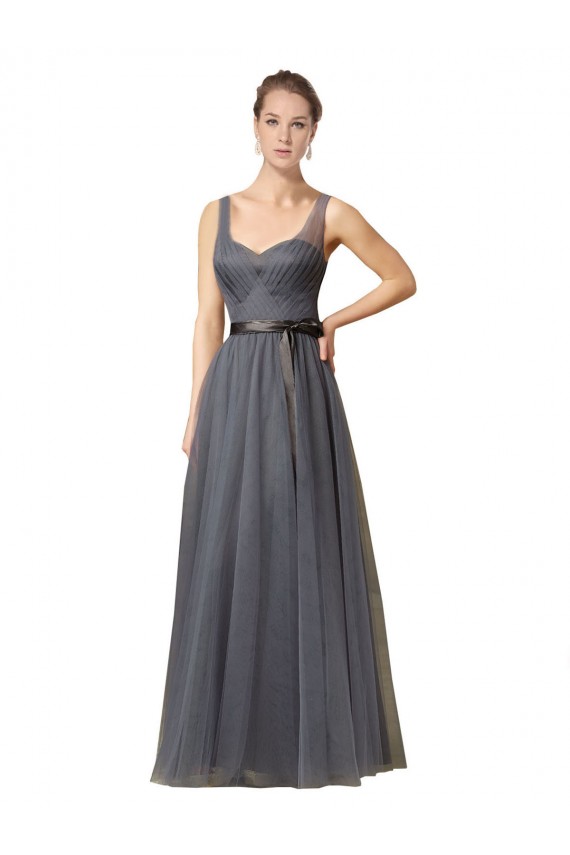 Boutique Gris ardoise Trapèze Tulle Longue Robes demoiselle d'honneur