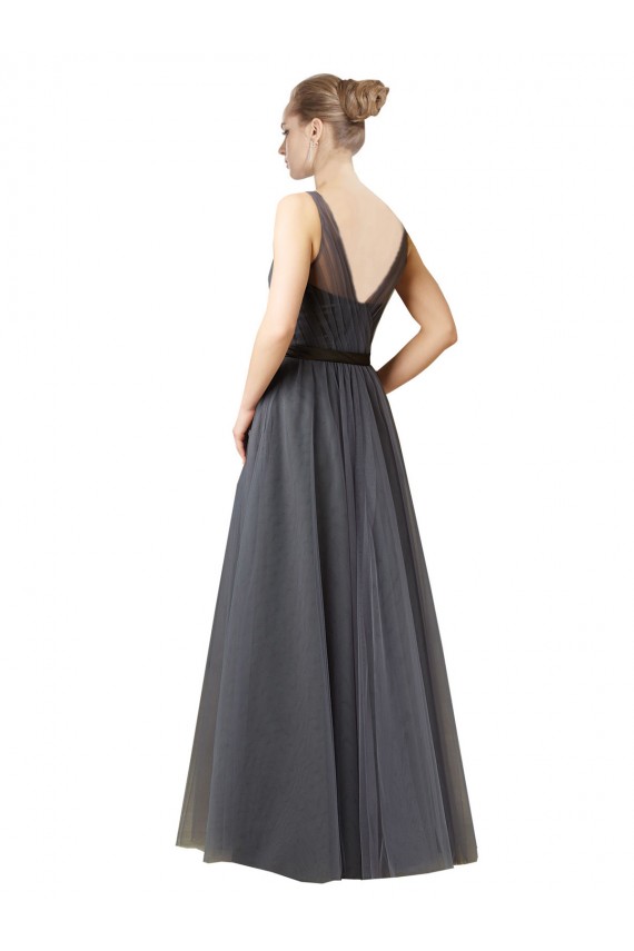 Boutique Gris ardoise Trapèze Tulle Longue Robes demoiselle d'honneur