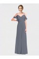 Boutique Gris ardoise Trapèze Épaule Dénudée Col V Mousseline Longue Robes demoiselle d'honneur